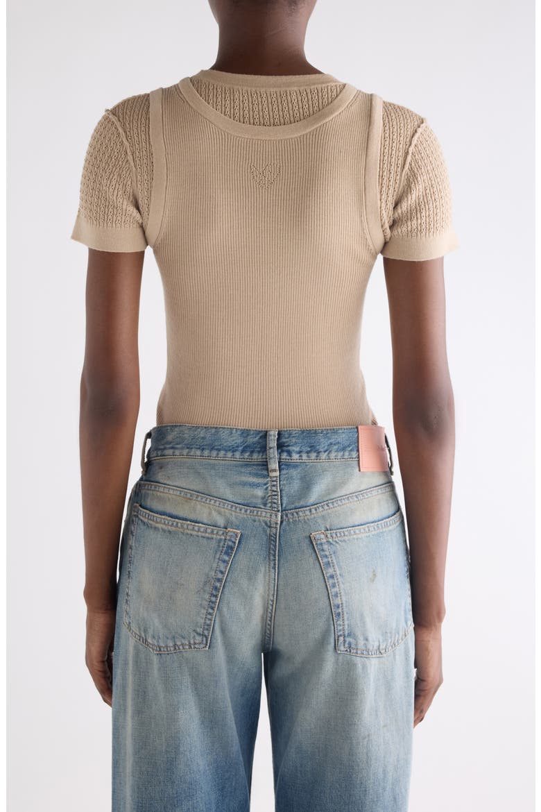 Prelayered Wool Blend Rib Pointelle Knit Sweater, Alternate, color, BEIGE