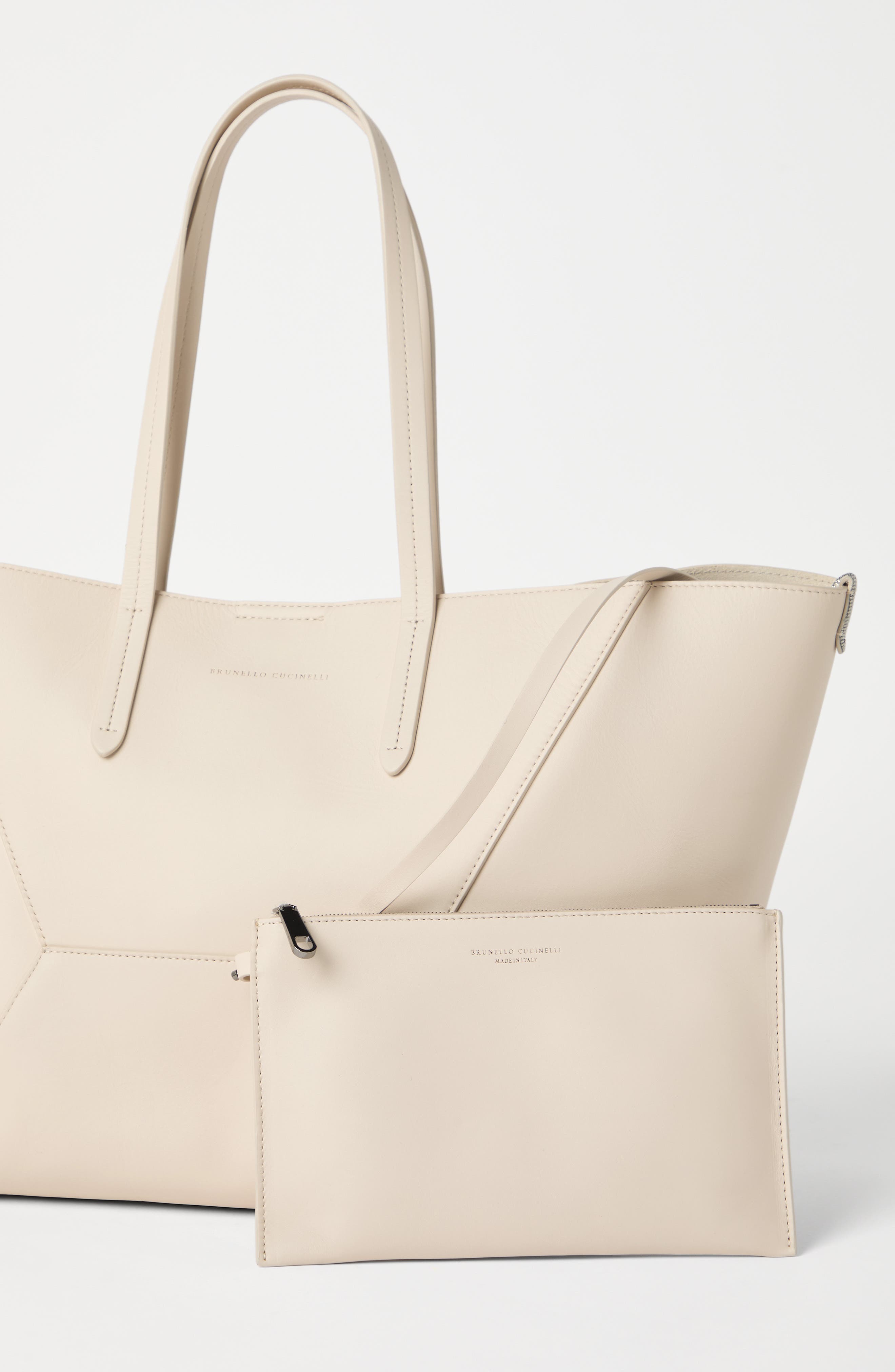 Brunello Cucinelli Calfskin BC Duo bag, Alternate, color, Ivory