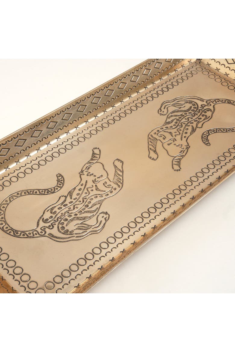 Nanpur Patterned Handle Metal Decorative Tray 16X7X2 In, Alternate, color, Gold