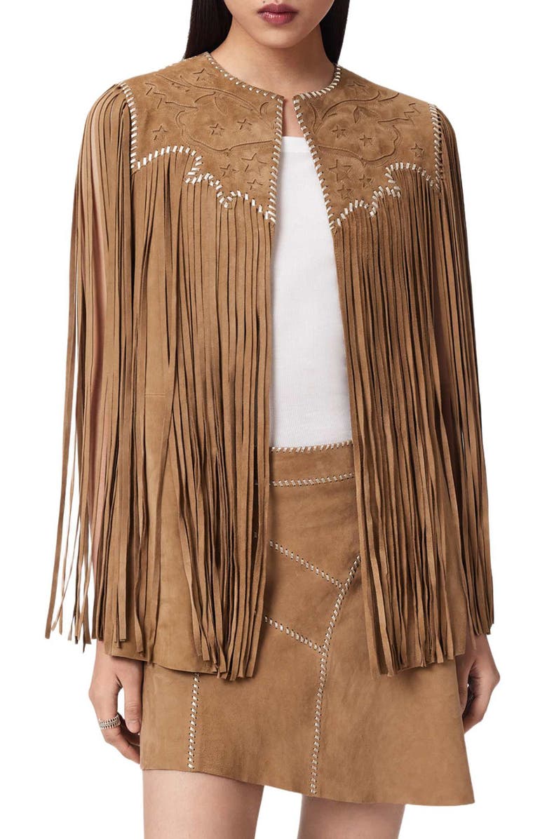 AllSaints Carter Fringe Vest, Main, color, Sand Brown
