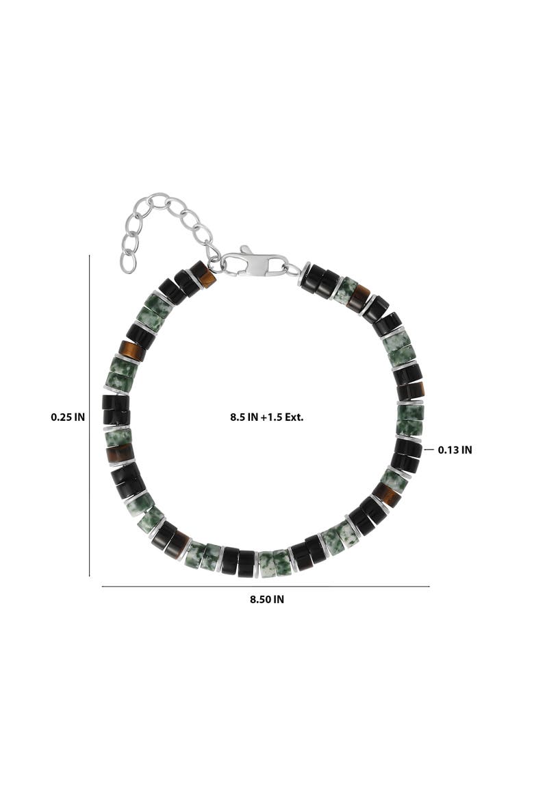 Men's Mixed Beaded Bracelet, Green & Black, Adjustable, Alternate, color, Green
