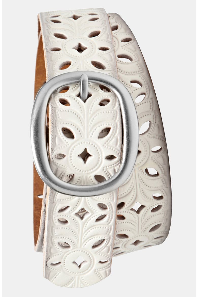 Perforated Leather Belt, Alternate, color, BONE