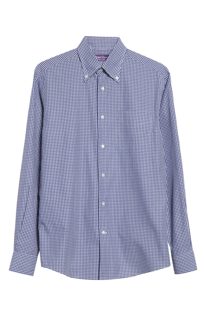 Ralph Lauren Purple Label Cameron Gingham Check Cotton Button-Down Shirt, Alternate, color, Blue/ White
