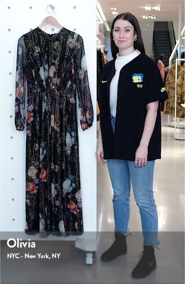 Metallic Floral Long Sleeve Silk Blend Maxi Dress, sales video thumbnail