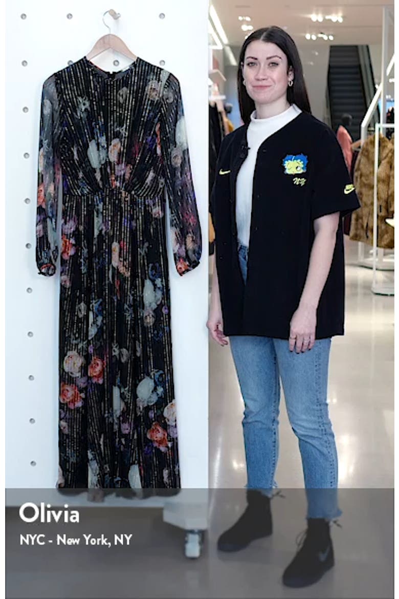 Metallic Floral Long Sleeve Silk Blend Maxi Dress video