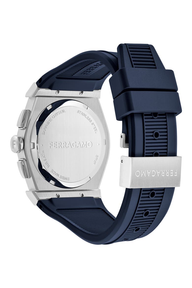 Vega Chronograph Silicone Strap Watch, 42mm, Alternate, color, STAINLESS STEEL