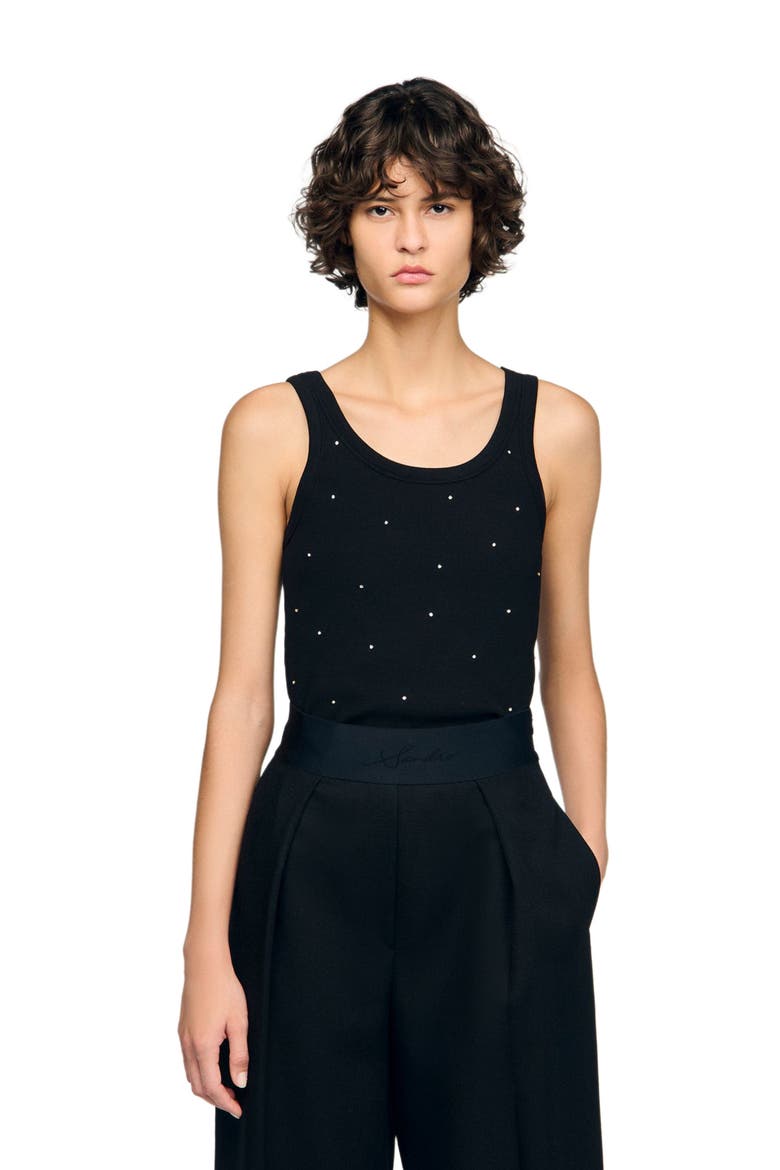 Jersey tank with rhinestones, Alternate, color, Black
