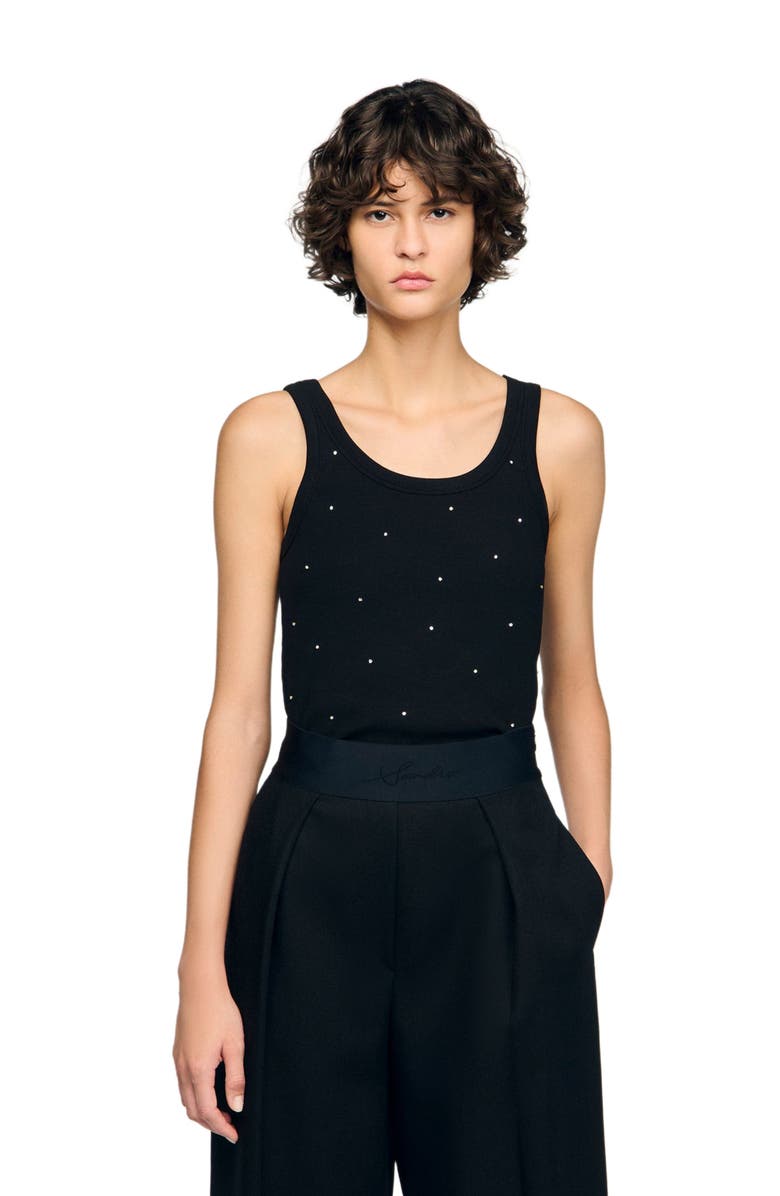 SANDRO Jersey tank with rhinestones, Alternate, color, Black