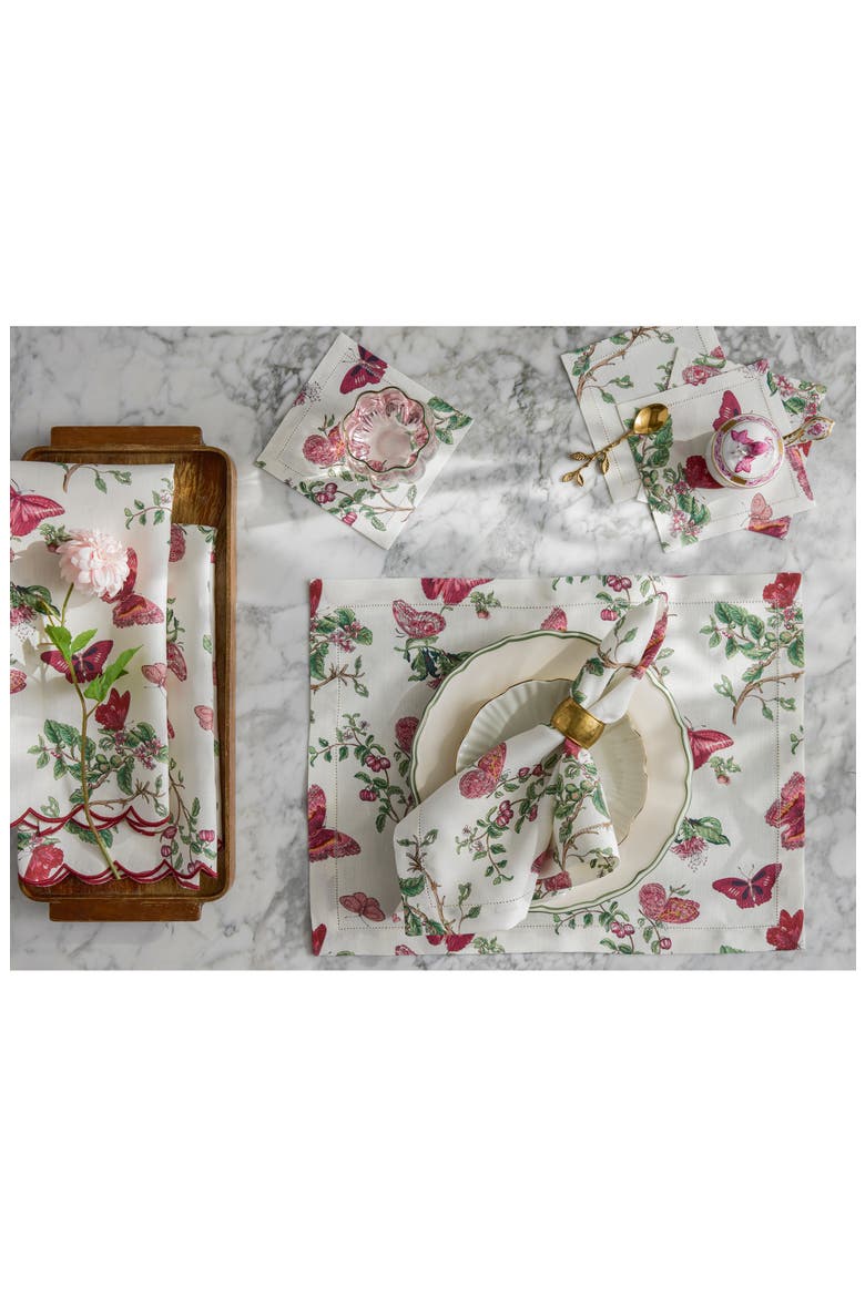 Baudin Butterfly Set of 4 Linen Cocktail Napkins, Alternate, color, RUBY
