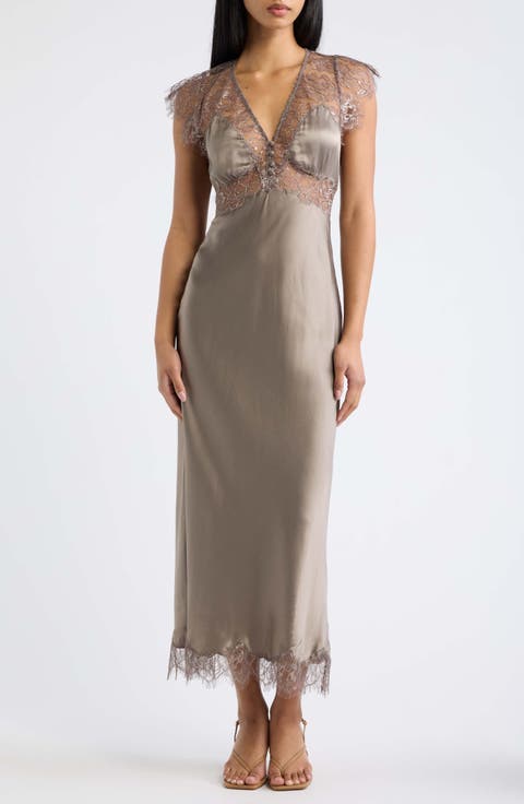 Vella Lace Trim Silk Blend Maxi Dress