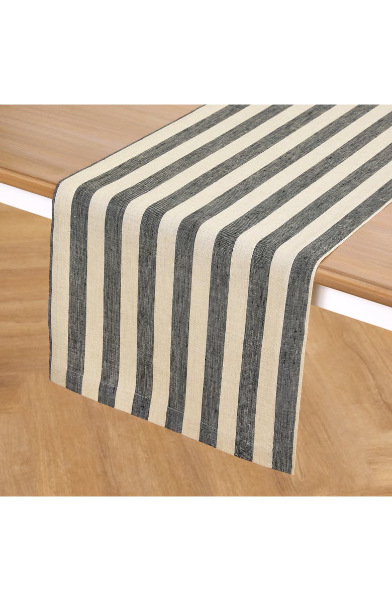 Solino Home Linen Table Runner for Dining Table, Holiday and Everyday Table Decor - Sorrento Stripe, Alternate, color, Black And Natural