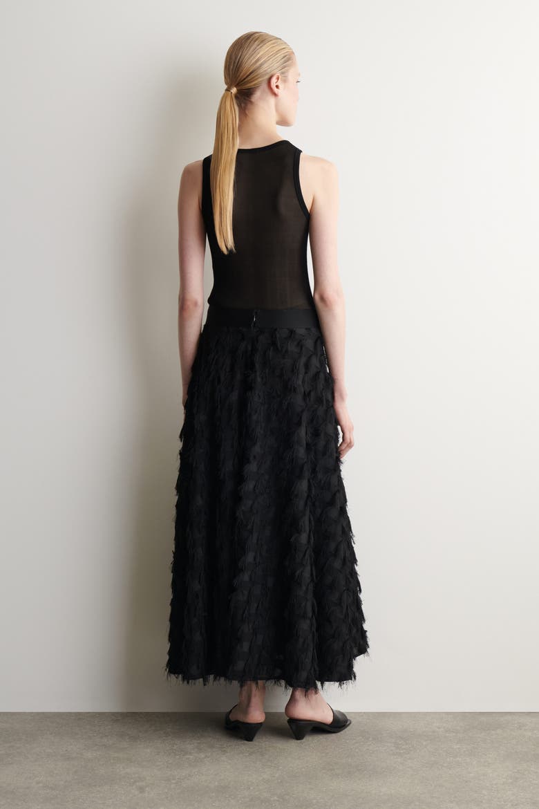 Jacquard-fringed Midi Skirt, Alternate, color, BLACK