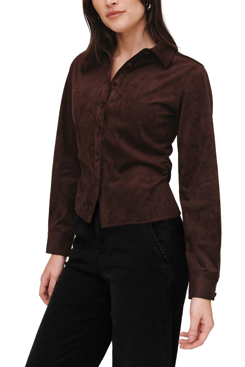 Fitted Button Front Shirt, Alternate, color, DARK ROAST