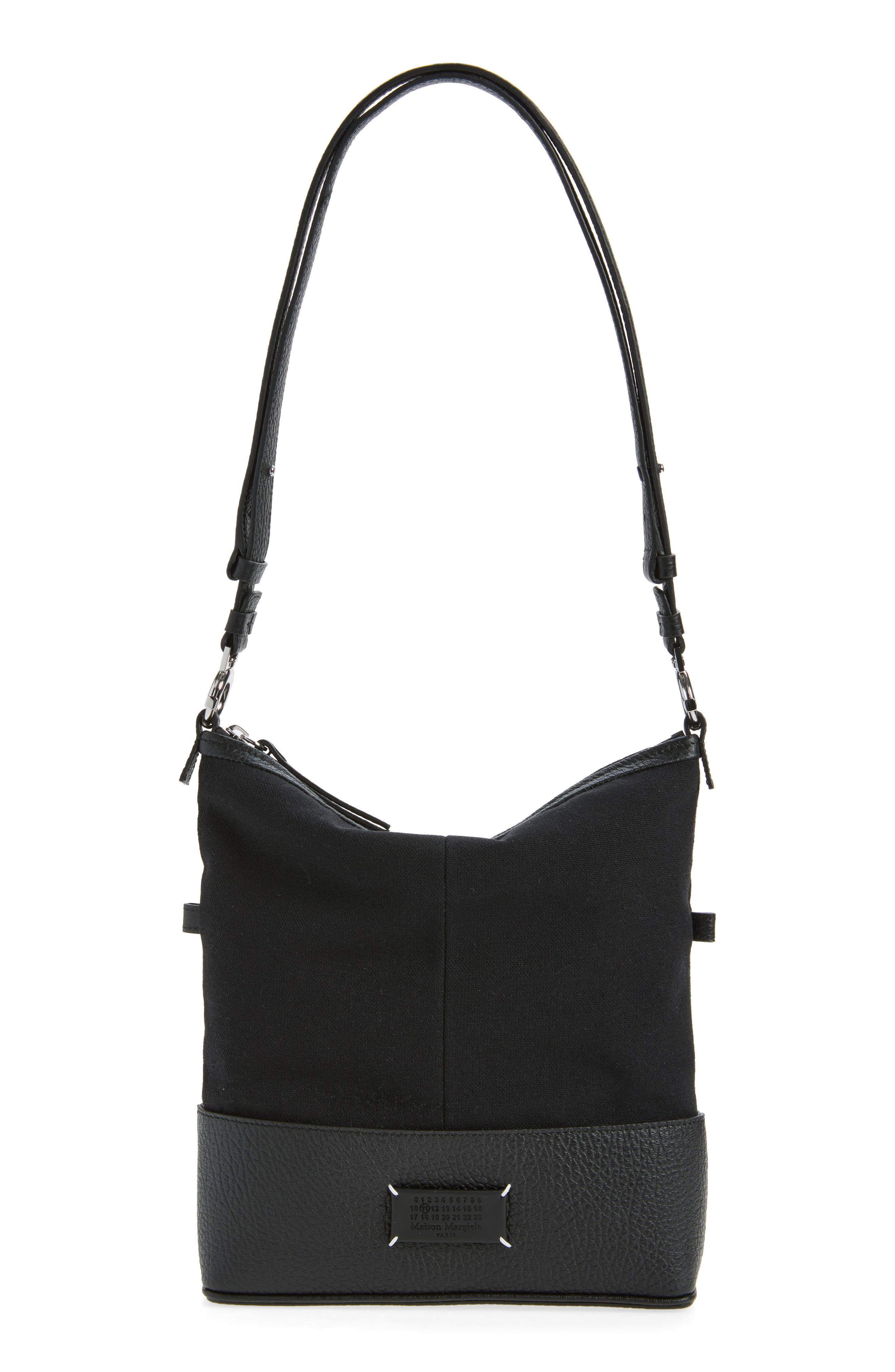 Small 5AC Canvas & Leather Hobo Bag, Main, color, BLACK