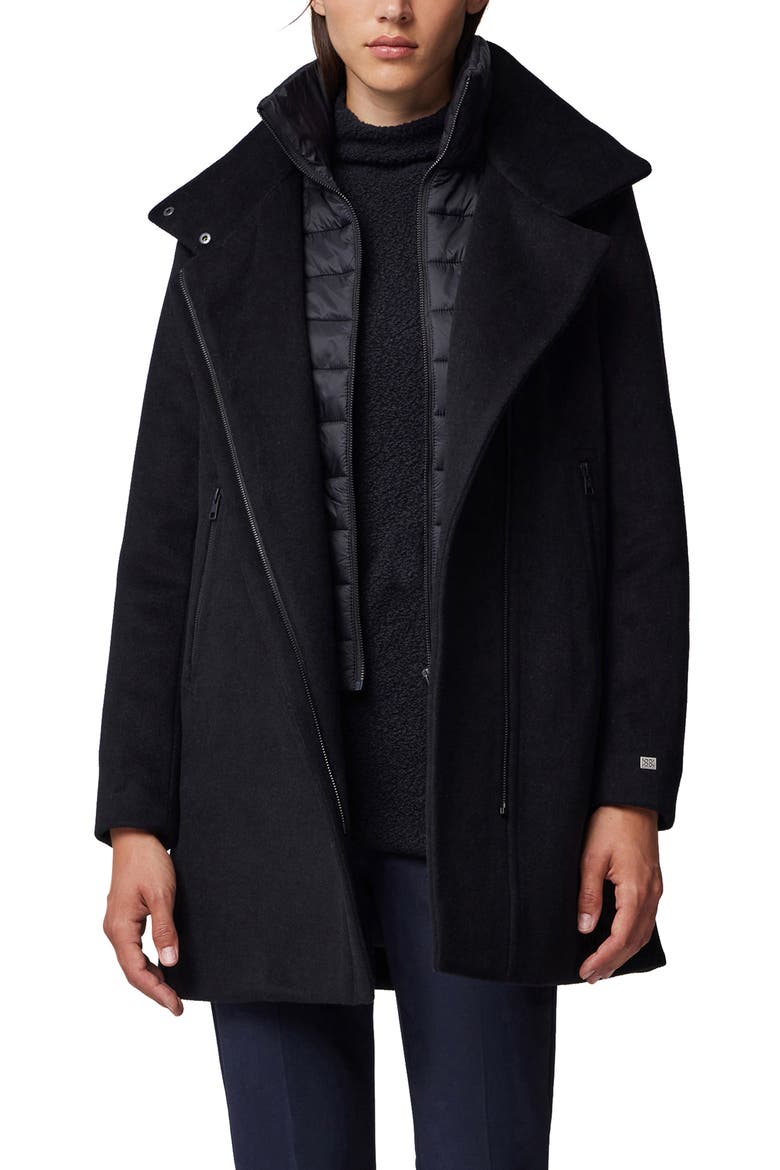 Abbi Wool Blend Coat with Removable Quilted Puffer Bib, Alternate, color, BLACK