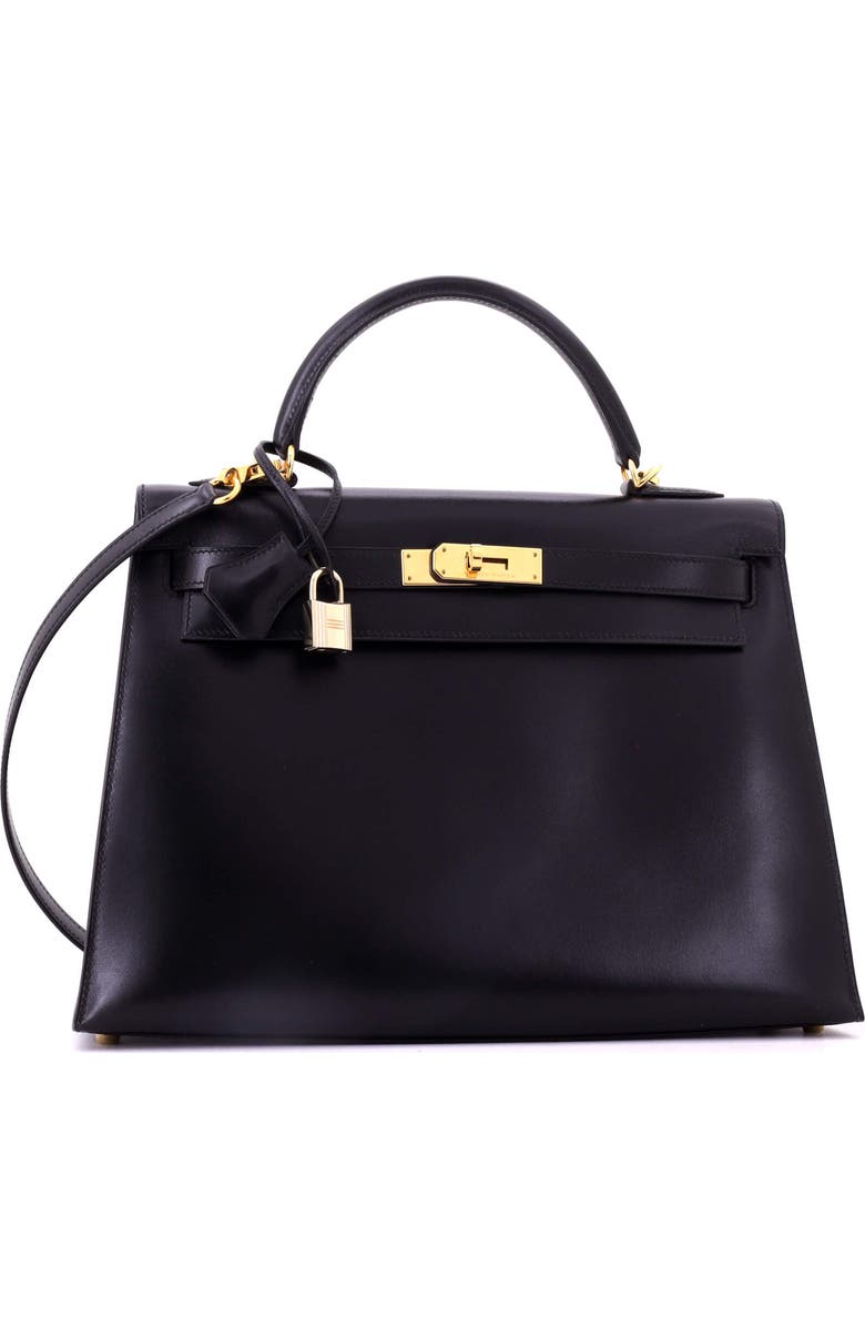 Pre-Owned Hermes Kelly Handbag Black Box Calf with Gold Hardware 32, Alternate, color, Noir