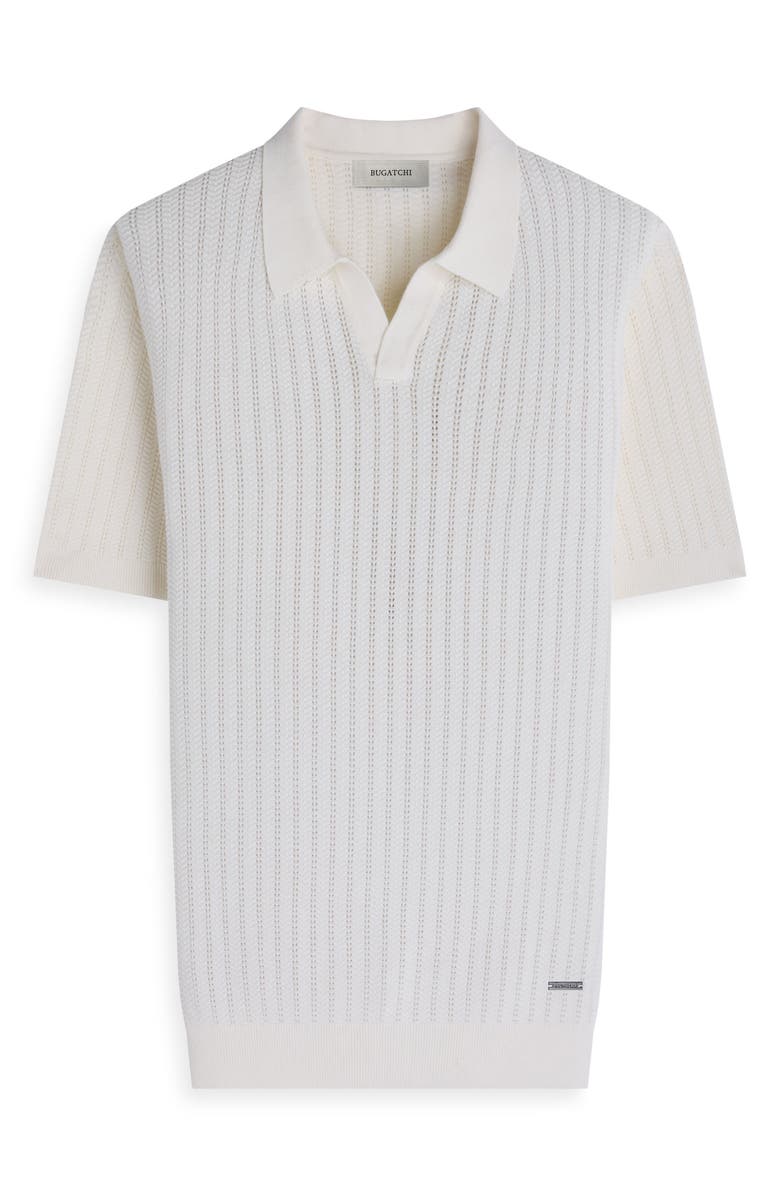 Bugatchi Pointelle Stitch Cotton & Silk Polo Sweater, Alternate, color, Chalk