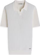 Bugatchi Pointelle Stitch Cotton & Silk Polo Sweater