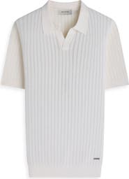 Bugatchi Pointelle Stitch Cotton & Silk Polo Sweater