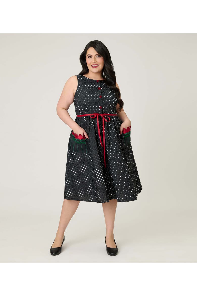Plus Size Tulip Pocket Swing Dress, Alternate, color, Black Rose