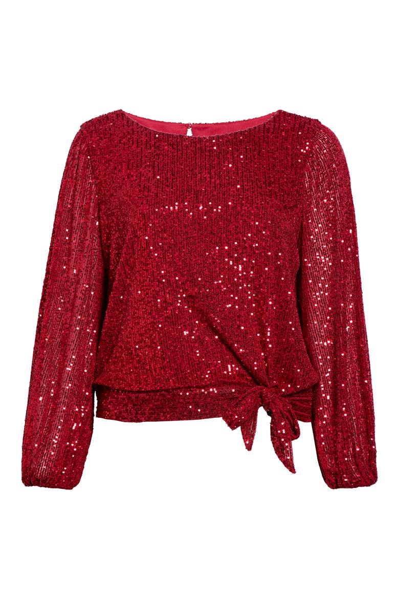 Sequin Tie Hem Top, Main, color, RED