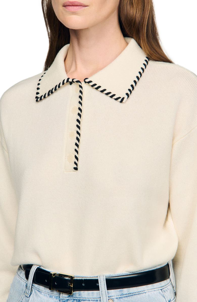 SANDRO Contrast polo-neck knit sweater, Alternate, color,