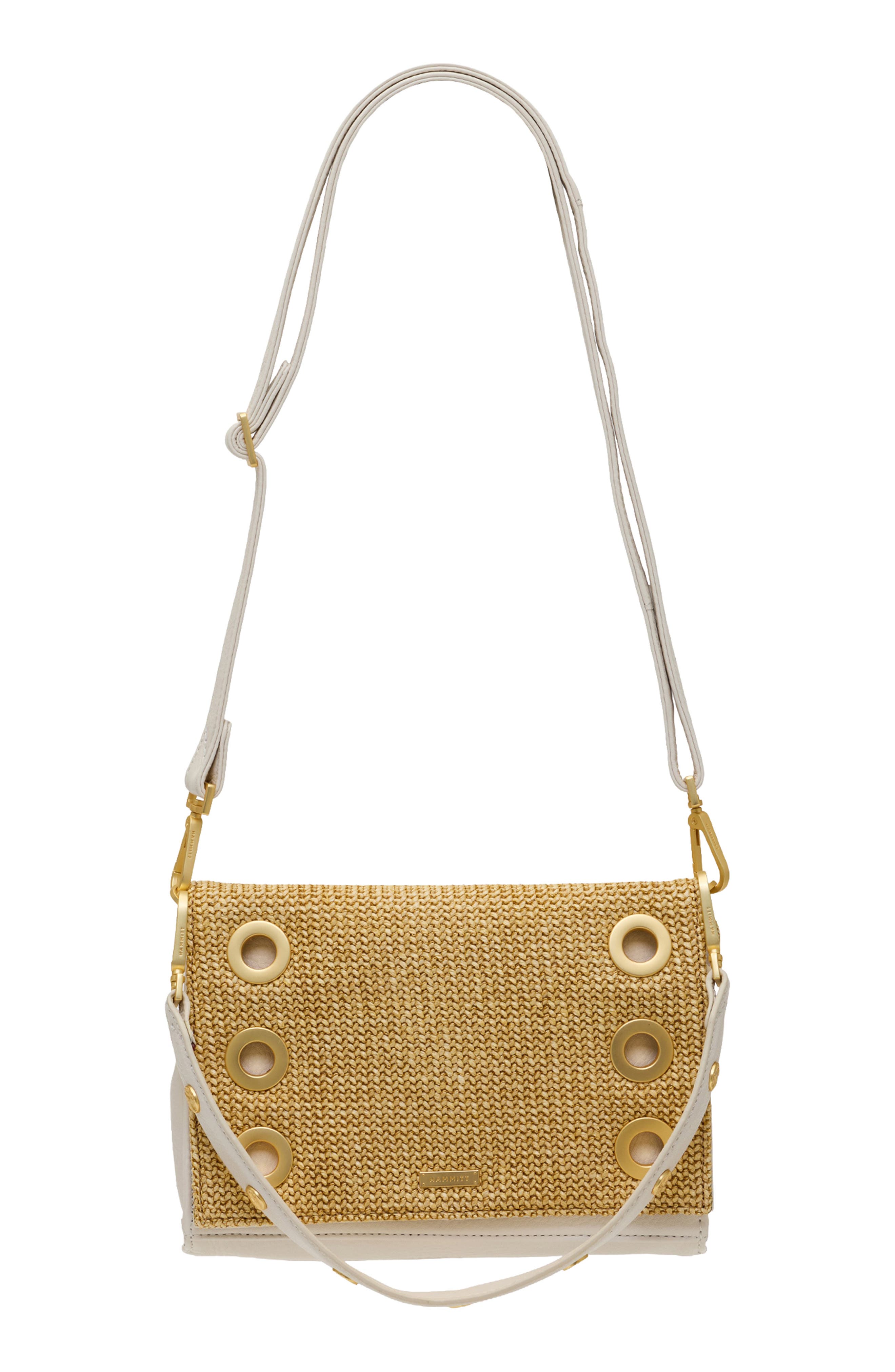 HAMMITT Small Montana Clutch, Alternate, color, Calla Lily White Raffia/ Gold