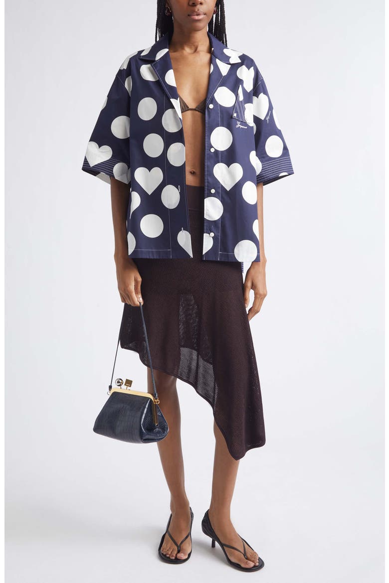 La Chemise Marin Heart Print Button-Up Shirt, Alternate, color, NAVY /DOTS HEARTS
