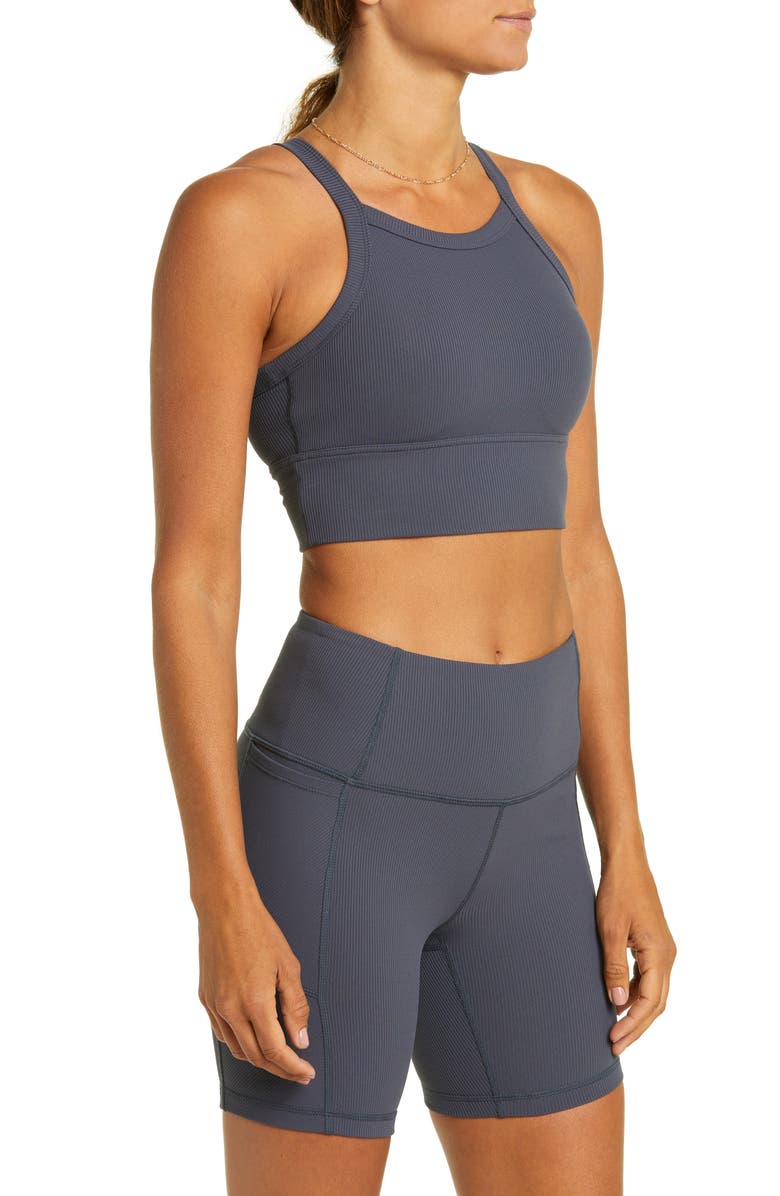 Zella Live In Rib Longline Bra, Alternate, color, Navy India Ink