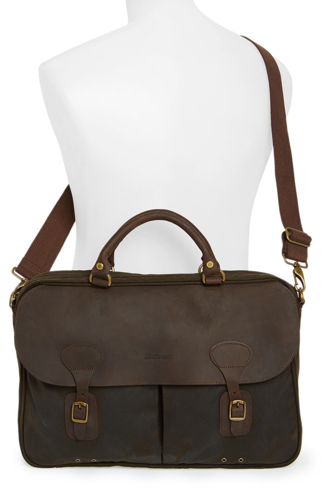 Barbour Waxed Leather Briefcase, Alternate, color, Olive