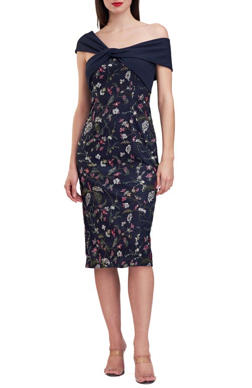Js Collections Jeanne Sequin Embellished Asymmetric Cocktail Dress In Deep Navy