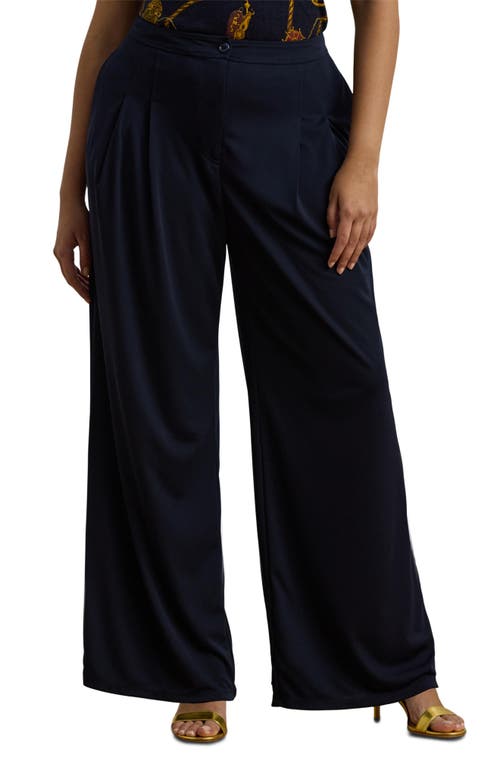 Shop Ralph Lauren Lauren  High Waist Wide Leg Jersey Pants In Lauren Navy