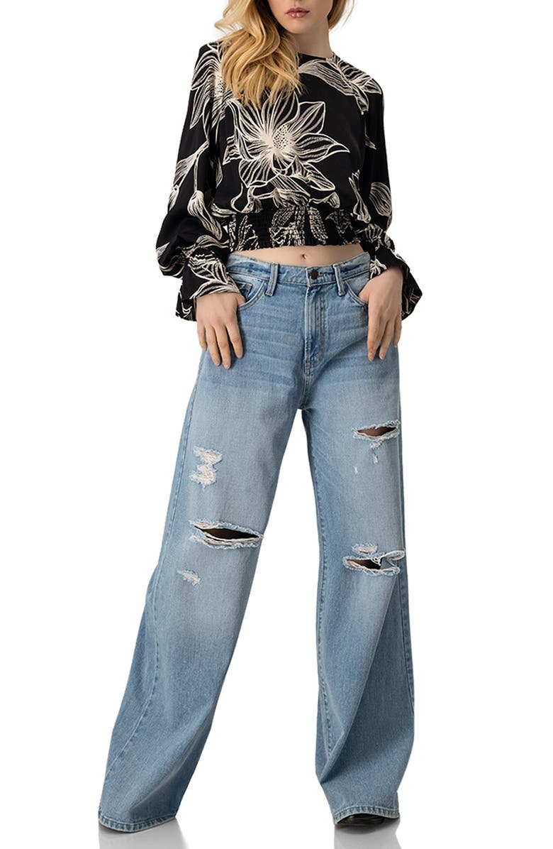 IVONNE Floral Print Smocked Blouse, Alternate, color, Black