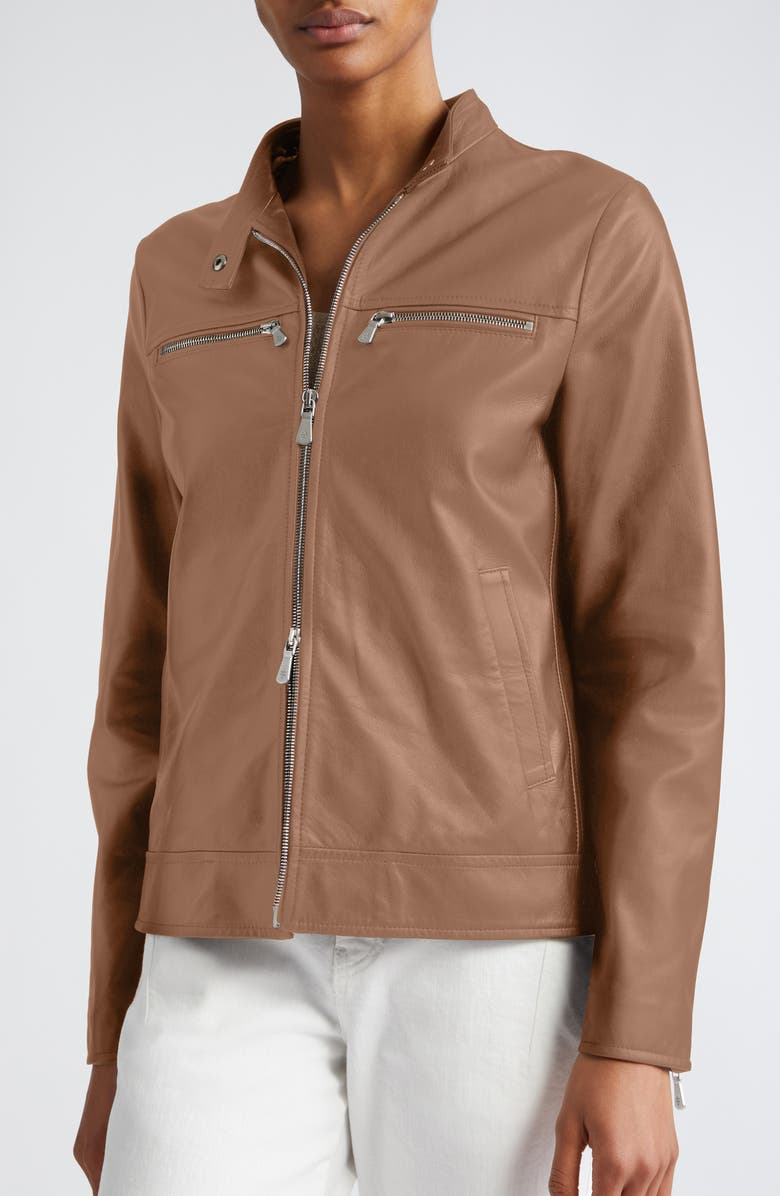 Eleventy Leather Biker Jacket with Removable Hooded Bib, Alternate, color, 