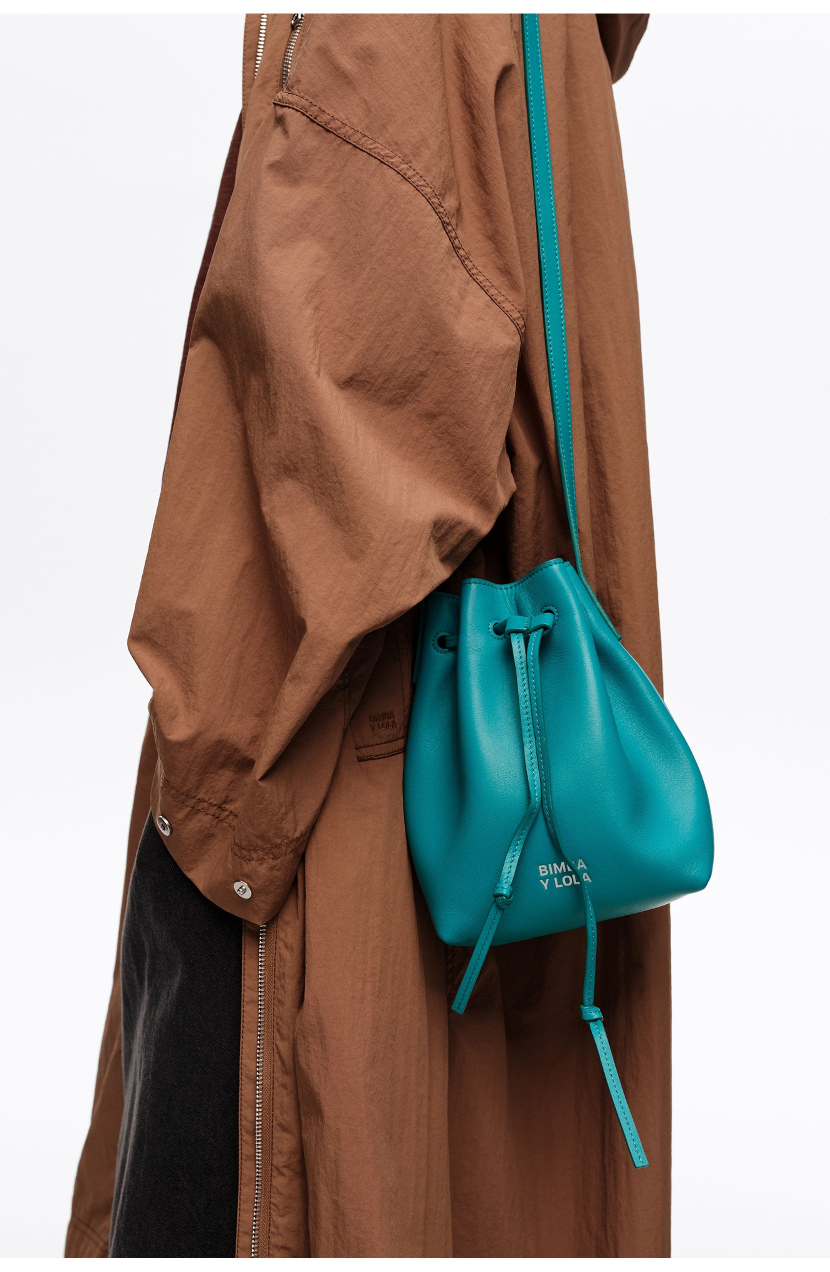 Bimba y Lola Small Leather Bucket Bag, Alternate, color, Tropical Green