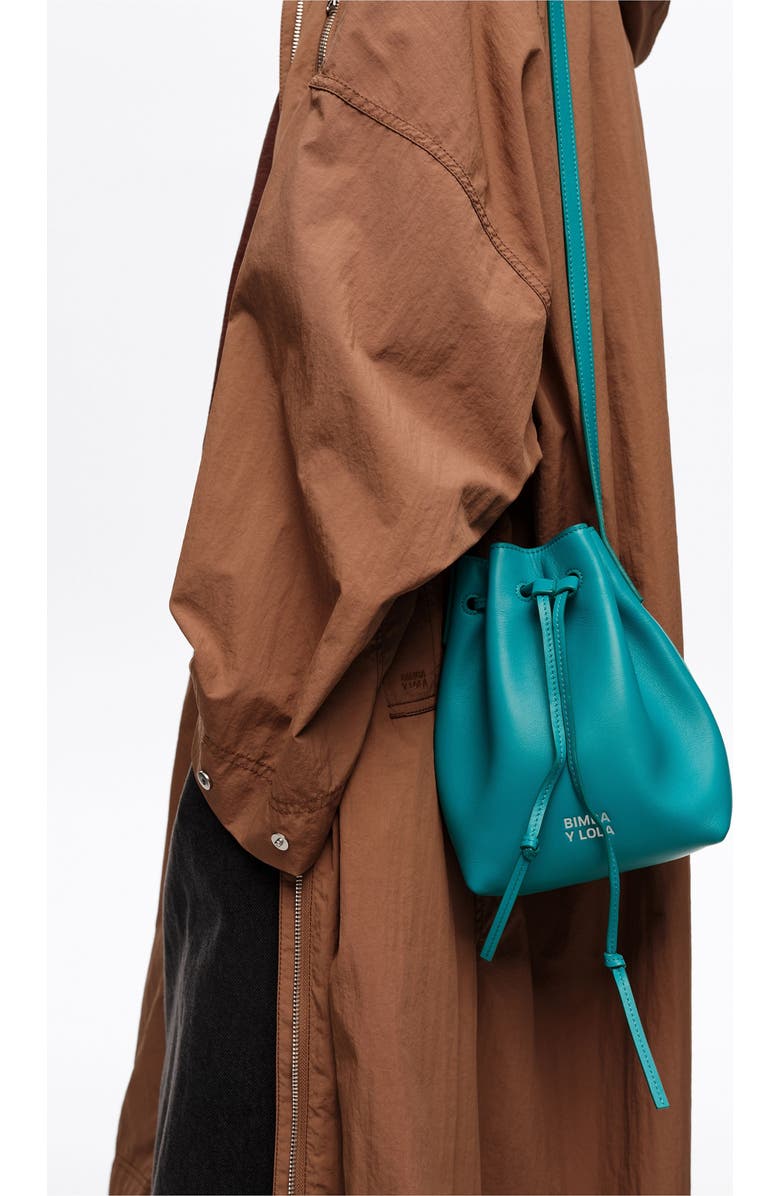 Bimba y Lola Small Leather Bucket Bag, Alternate, color, Tropical Green