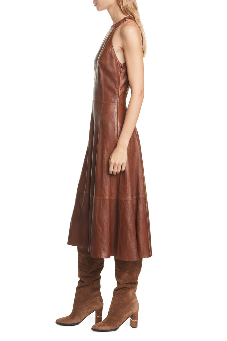 Leather Sleeveless Fit & Flare Dress, Alternate, color, SNUFF