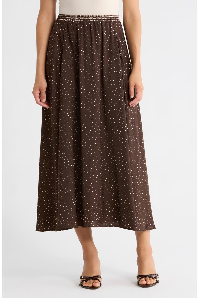 Satin Midi Skirt, Main, color, CHOCOLATE MEDIUM SCATTER DOT
