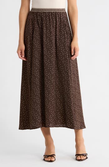 Max Studio Satin Midi Skirt In Brown