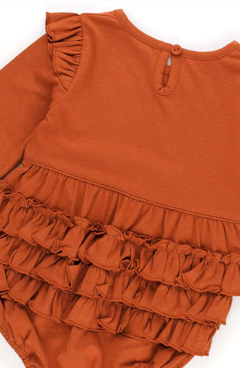 RuffleButts Stretch Cotton Bubble Romper & Cotton Blend Tights Set, Alternate, color, 