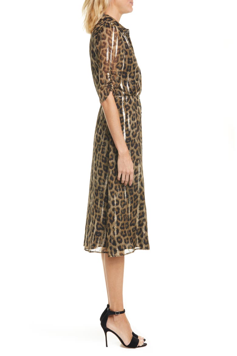 Metallic Leopard Print Shirtdress, Alternate, color, MULTI
