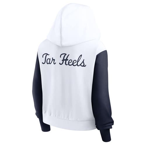 Jordan Brand White North Carolina Tar Heels Cropped Athletic Prep Color Block Script Full-zip Hoodie In White