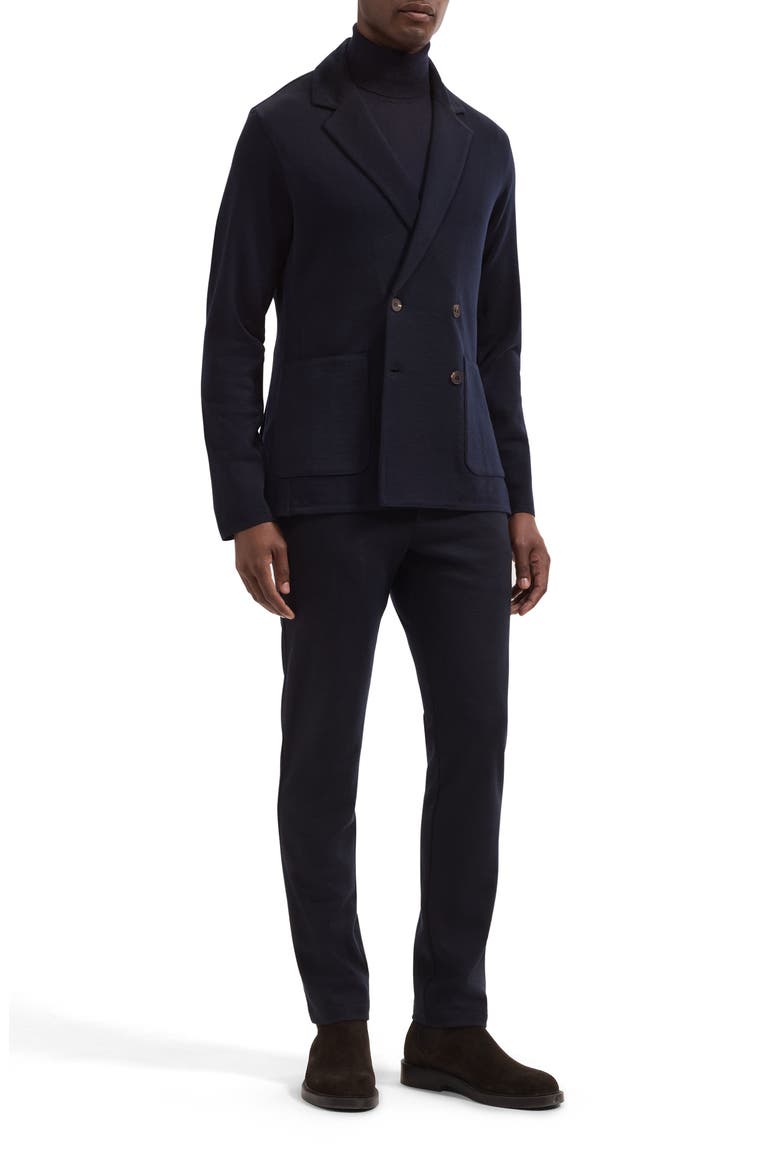 Double Breasted Merino Wool Sweater Blazer, Alternate, color, NAVY