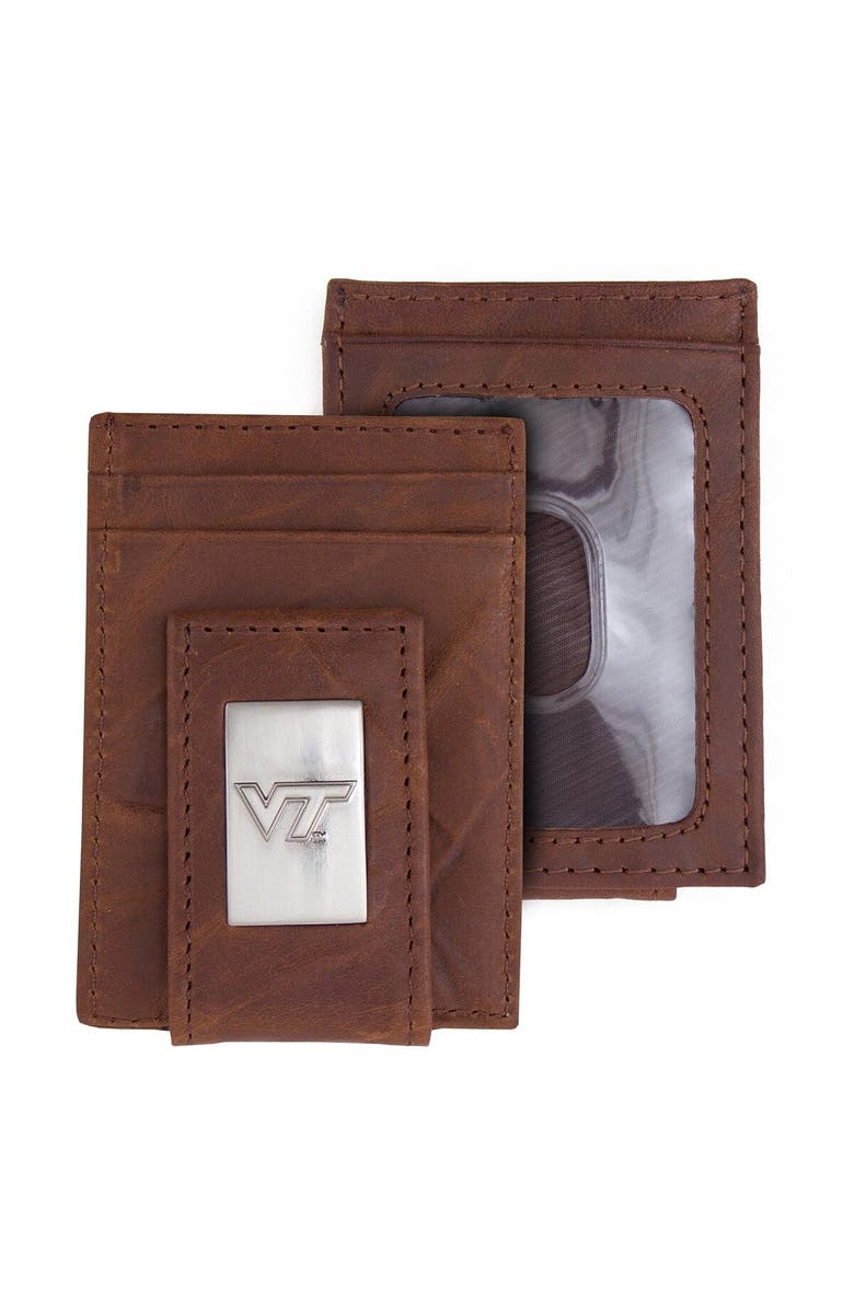 EAGLES WINGS Brown Virginia Tech Hokies Leather Front Pocket Wallet, Main, color, 