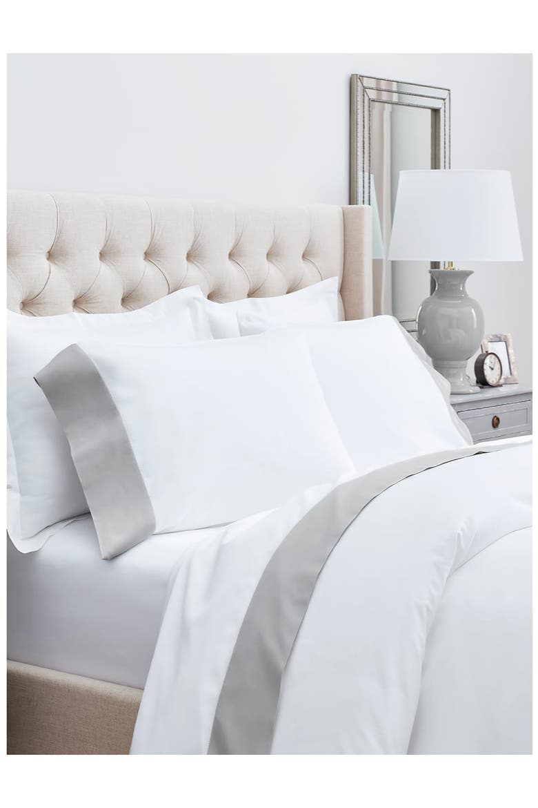 Signature Colorblock Sheet Set, Main, color, WHITE/ PEWTER