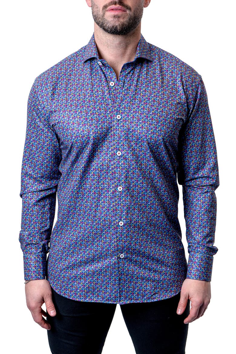 Einstein Check Mate Contemporary Fit Button-Up Shirt, Alternate, color, BLUE MULTI