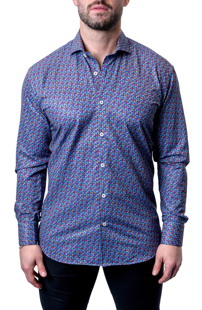 Maceoo Einstein Check Mate Contemporary Fit Button-Up Shirt, Alternate, color, Blue Multi