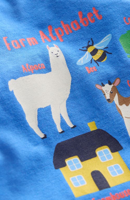 Shop Mini Boden Kids' Farm Alphabet Cotton Graphic T-shirt In Peacock Plume Blue Farm