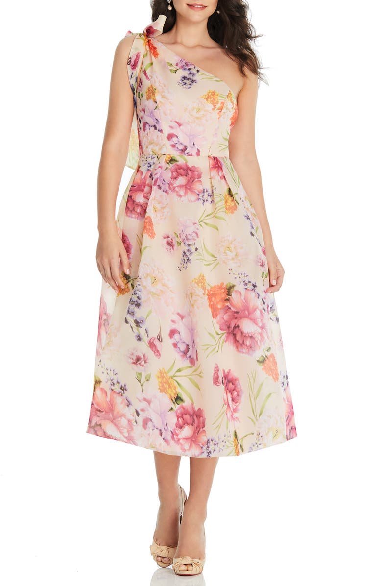 Alfred Sung One-Shoulder Floral Cocktail Dress, Main, color,