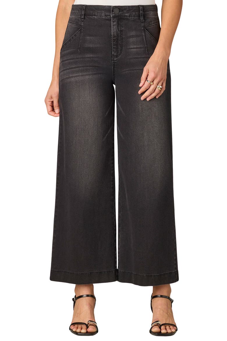 Wyatt Skyrise V-Pocket Ankle Wide Leg Jeans, Main, color, WASHED BLACK